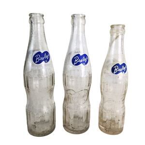 Set 3 Vtg Bireley's Blue ACL Glass Soda Bottles 6.75oz, King Size 10oz 1930s-50s